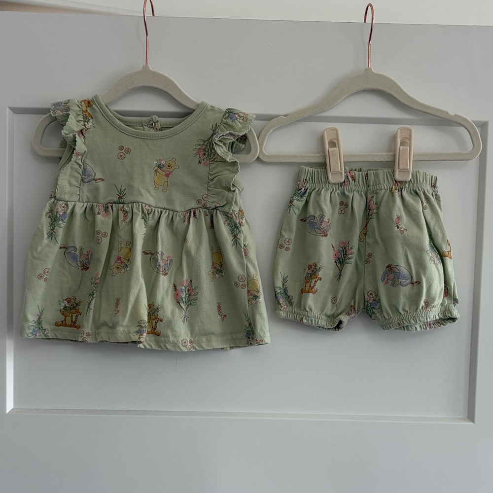 Disney Baby Mint Green Baby Dress & Shorts Matching Set Winnie The Pooh 12 Month